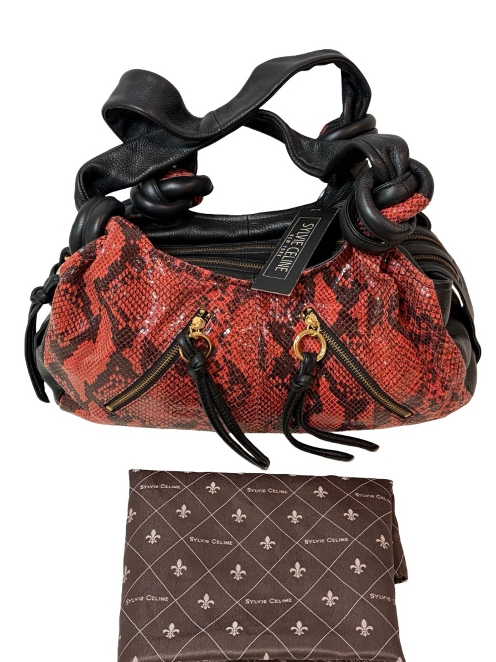 NWT Sylvie Celine New York Rust Snakeskin Patterned Hobo Handbag with Dust Bag